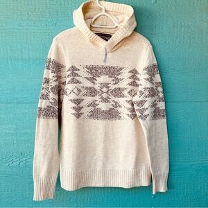 AMERICAN EAGLE AZTEC SOFT SWEATER HOODIE CREAM AND BROWN SIZE MEDIUM NWT